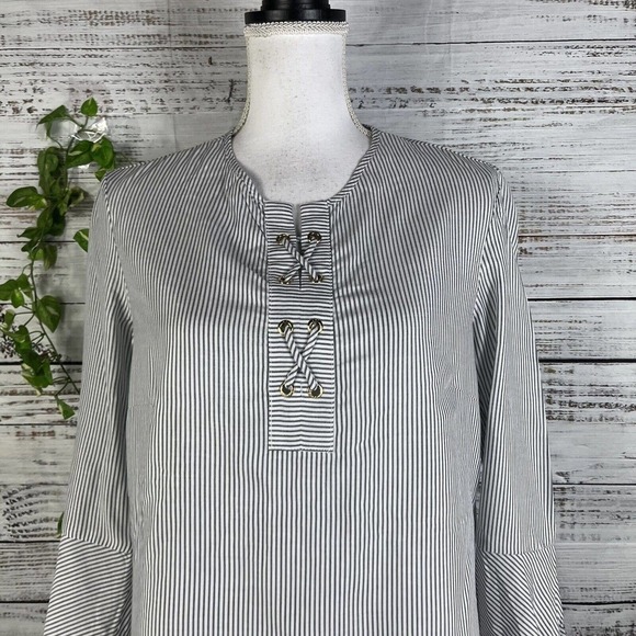 Jones New York Tunic Blouse sz Small Black White Striped Sailor Nautical Cruise - Picture 4 of 12